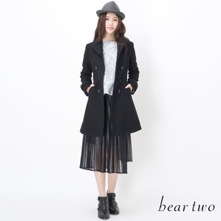 beartwo 網路獨家-西裝領雙排釦腰帶經典毛料大衣(黑36)