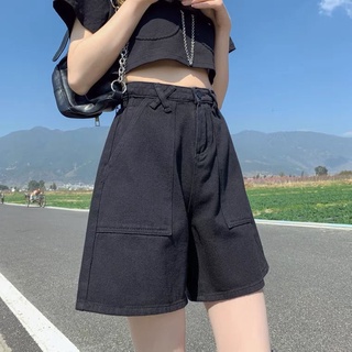 高腰杏色牛仔短褲女寬鬆韓版闊腿百搭潮流顯瘦五分褲子