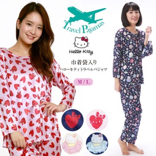 預購 凱蒂貓 日本 正版 kitty 睡衣 居家服 最新款 日本限定 絲質緞面質感 可收納睡衣褲組