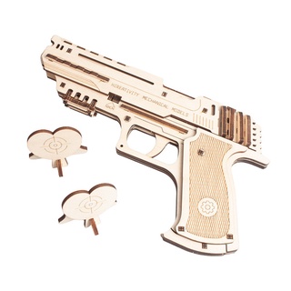 0875 DIY橡皮筋手槍-大 木頭玩具槍 手作玩具 木製玩具手槍 橡皮筋槍 射擊玩具