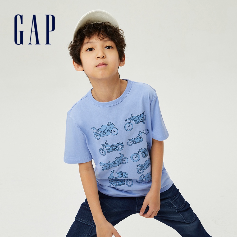 Gap 男童裝 純棉Logo/印花寬鬆短袖T恤-藍色(825594)