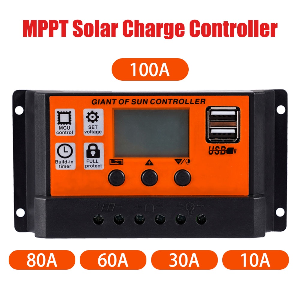 100a / 80A / 60A / 30A / 10A MPPT 自動太陽能充電控制器 LCD 顯示屏雙 USB 輸出