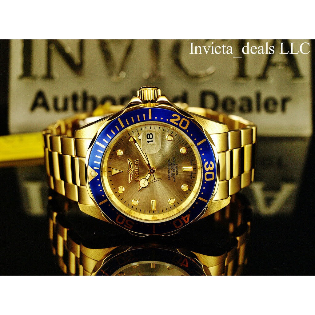 台灣一年保固英威塔Invicta 14124 Pro Diver 潛水錶石英錶18k金日本PC32A機芯不鏽鋼男錶手錶