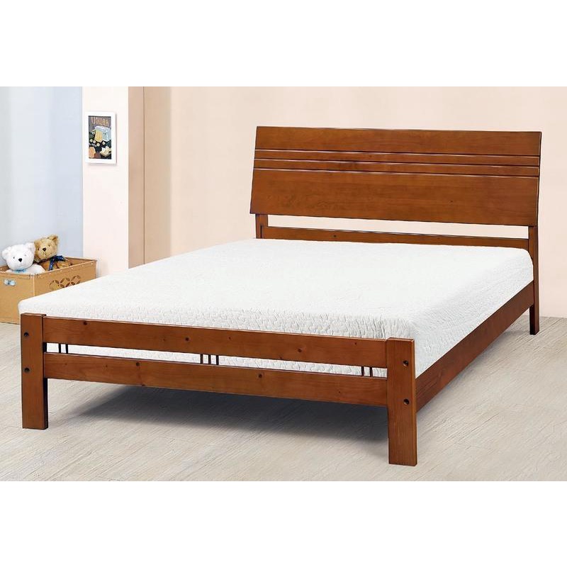 【萊夫家居】SN-310-4：淺胡桃6尺雙人床台【台中家具】床架 松木實木床 床板高低可調 台灣製造 雙人加大