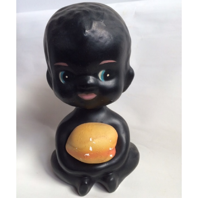 復古懷舊收藏~石膏娃娃非洲黑人嬰兒水蜜桃~居家擺飾裝飾
