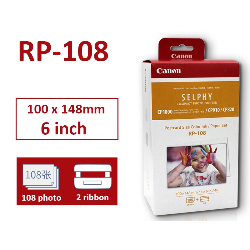 Rp-108 相紙 100*148mm Plus 墨盒適用於佳能 Selphy CP1200、CP910、CP1300