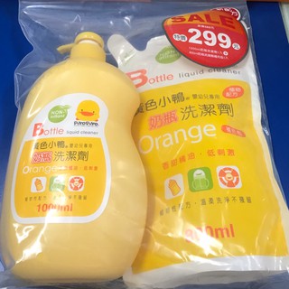 黃色小鴨 奶瓶蔬果洗潔劑組合奶瓶清潔液1000ml+補充包800ml