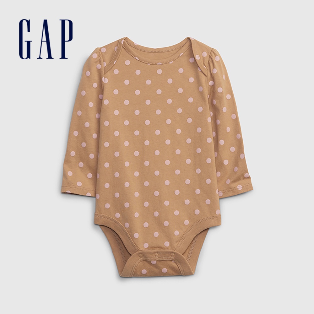 Gap 嬰兒裝 純棉印花信封領長袖包屁衣-薑黃色(429584)