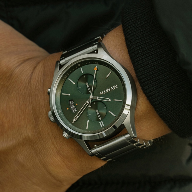 【MVMT】HAVOC CHRONO 鋼錶帶 日期 計時男錶 28000199-D 銀/綠 44mm 台南 時代鐘錶