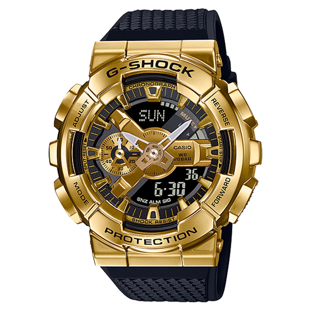 【CASIO】卡西歐 G-SHOCK金屬零件金色IP錶殼堆疊出層次錶-金色(GM-110G-1A9)台灣卡西歐保固一年