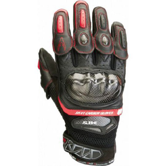 SBK SK-6 / SK6 手套 防摔 碳纖維 短手套 CARBON 夏季 透氣 手套 -黑/紅《比帽王》