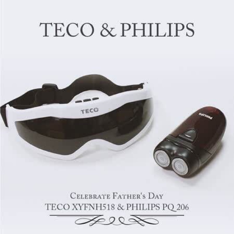 【PHILIPS】飛利浦勁型系列雙頭輕巧電鬍刀PQ-206+【東元】眼部紓壓按摩器