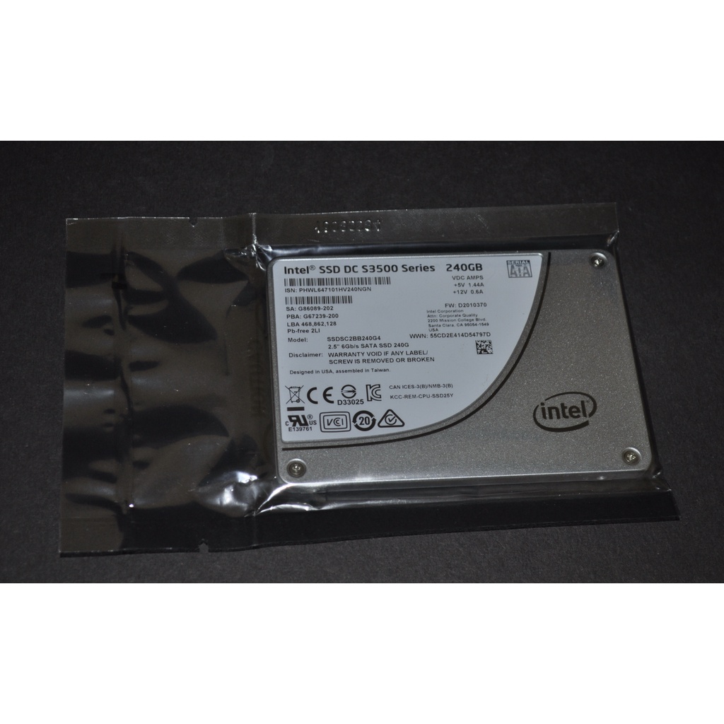 庫存新品 Intel SSD DC S3500 240G 2.5吋 SATA 6G/s MLC顆粒保至2022.3.12