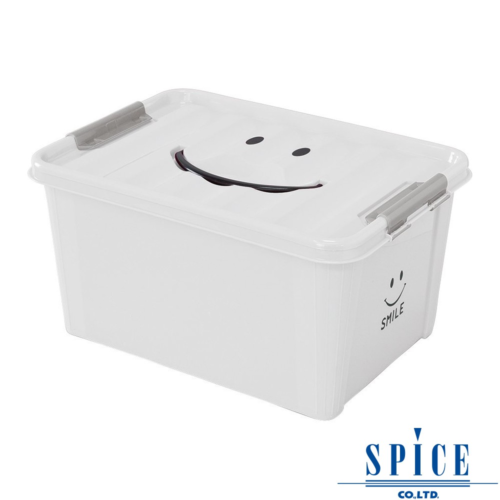 【SPICE】KIDS 馬卡龍色彩 附蓋 微笑整理箱 收納箱 - 白色 M