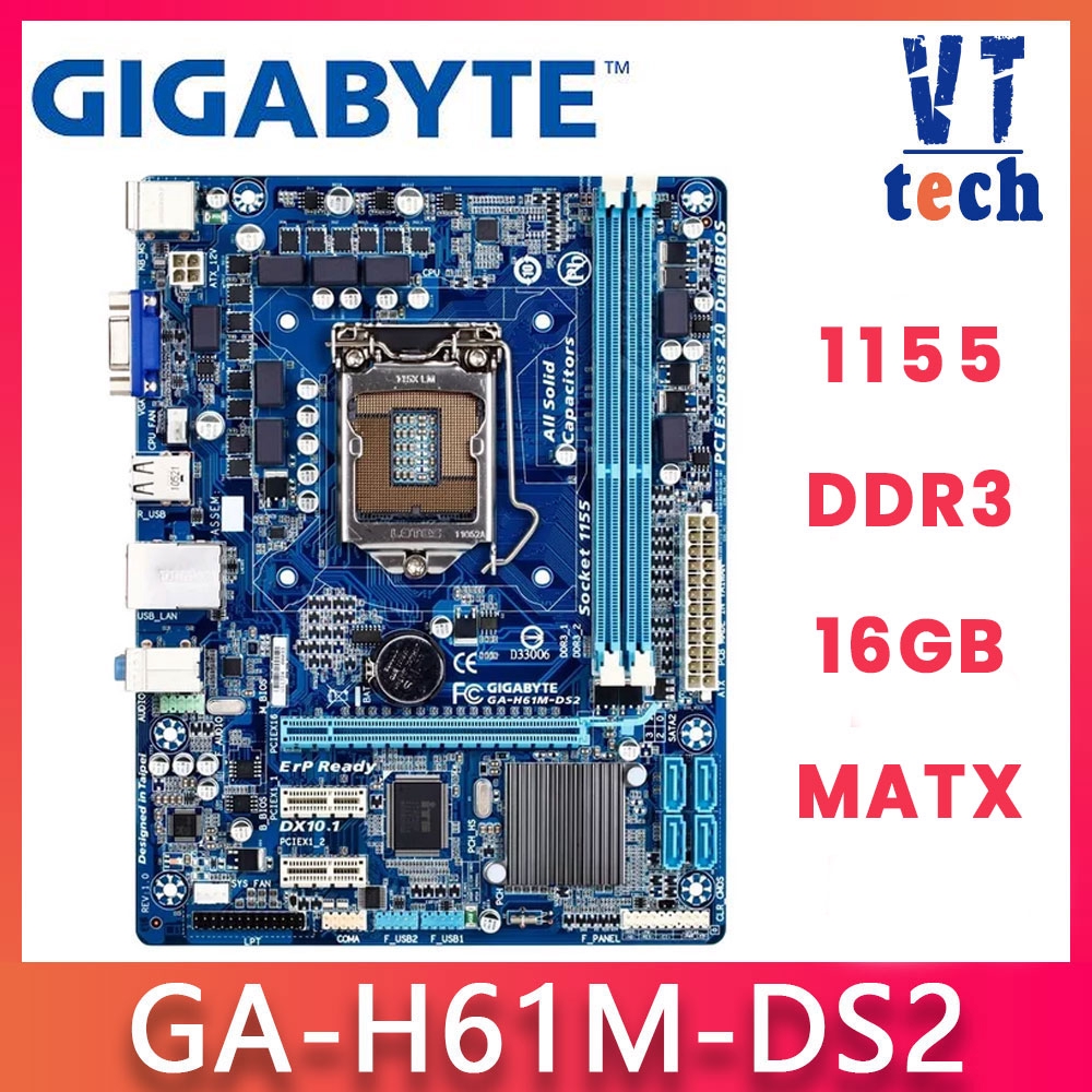 英特爾 技嘉 H61M-DS2 /S1 PCIE 3.0 插槽 1155 DDR3 H61 主板 Intel 第 2 代