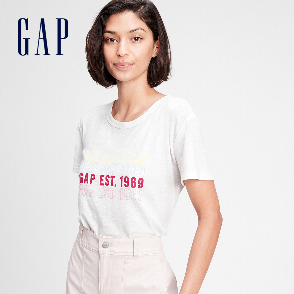Gap 女裝 Logo印花圓領短袖T恤-白色(698305)