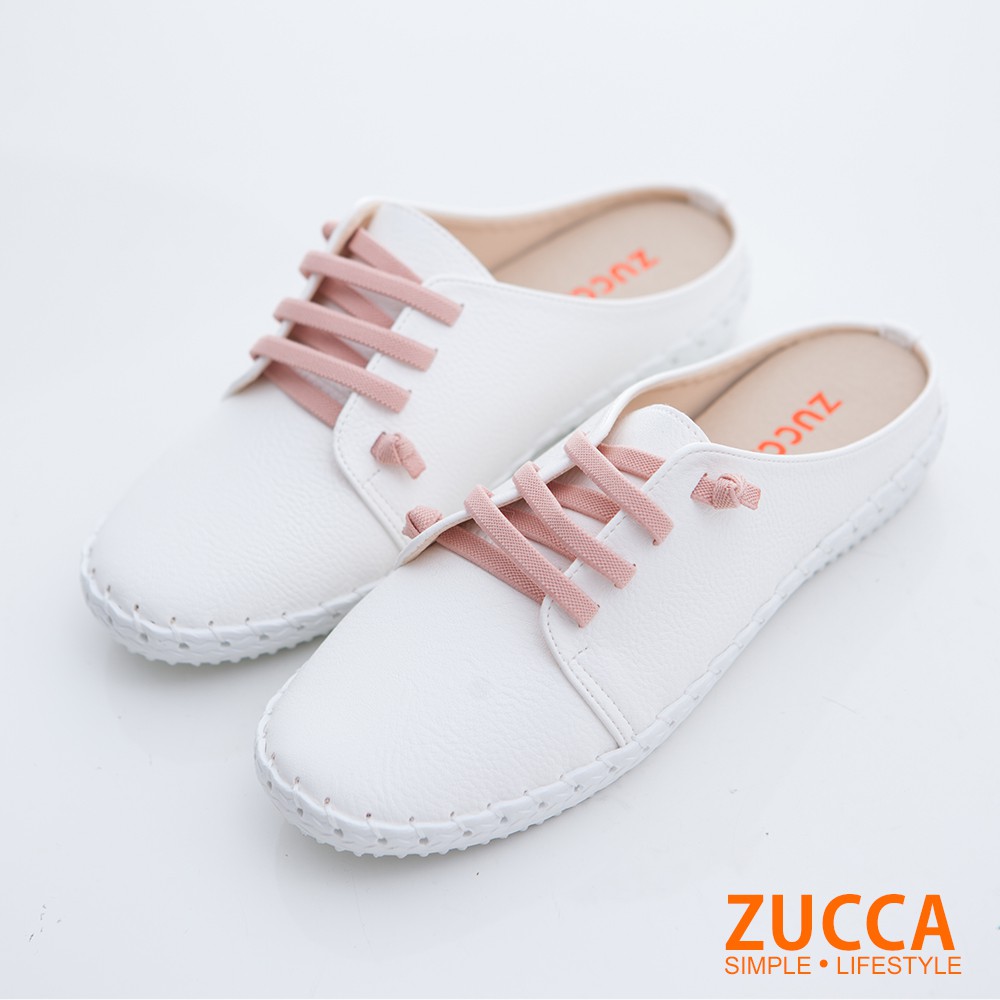 【ZUCCA】綁繩軟皮革車縫拖鞋-z6701we-白