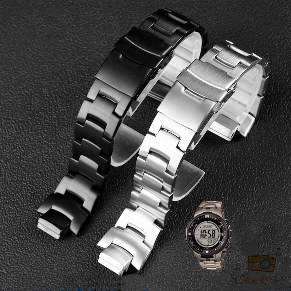 RX數配中心卡西歐 PRW-3000 PRW3100 6000 6100Y 錶帶黑色矽膠男士配件的不銹鋼錶帶