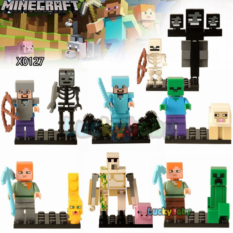 兼容 Minecraft Minifigures Steve Alex Skeleton Zombie Villag