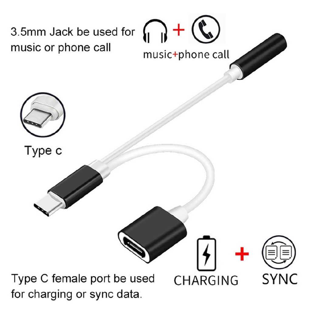 2 合 1 c 型轉 3.5 毫米插孔輔助耳機適配器 USB c Type-c 音頻線充電器