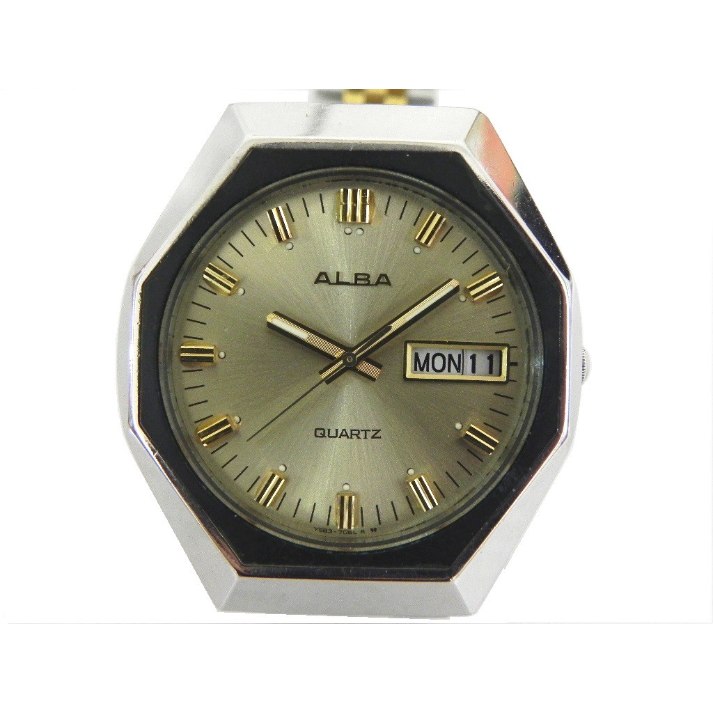 [專業模型] 石英錶 [ALBA 211024] 雅柏 八角形石英錶[金色面+星期日期]/中性/軍/潮錶