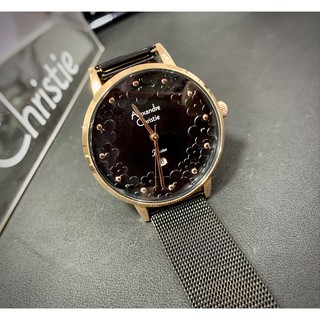 【K.watch】Alexandre Christie AC手錶 女錶 明亮黑 清新優雅 立體雕花款 石英皮革腕錶