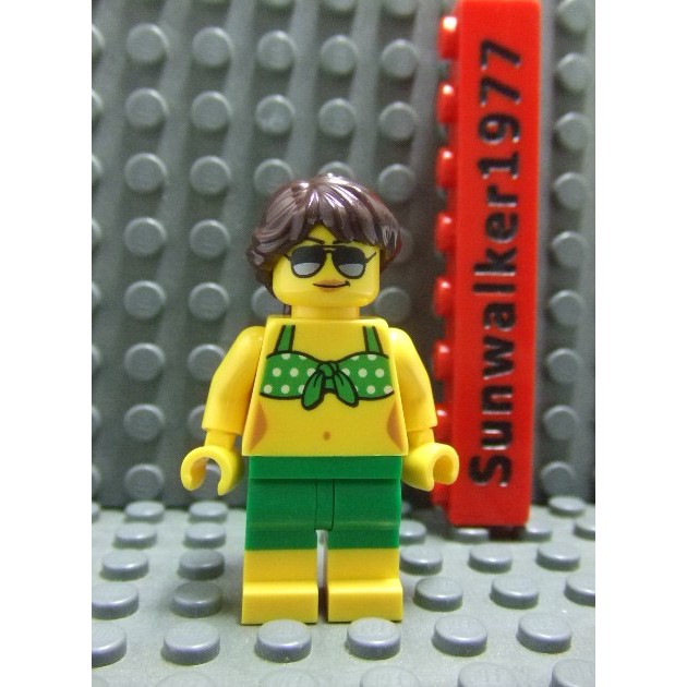 【積木2010】樂高 Lego-全新 綠色比基尼辮子頭髮女生人偶  (城市系列)(60153)