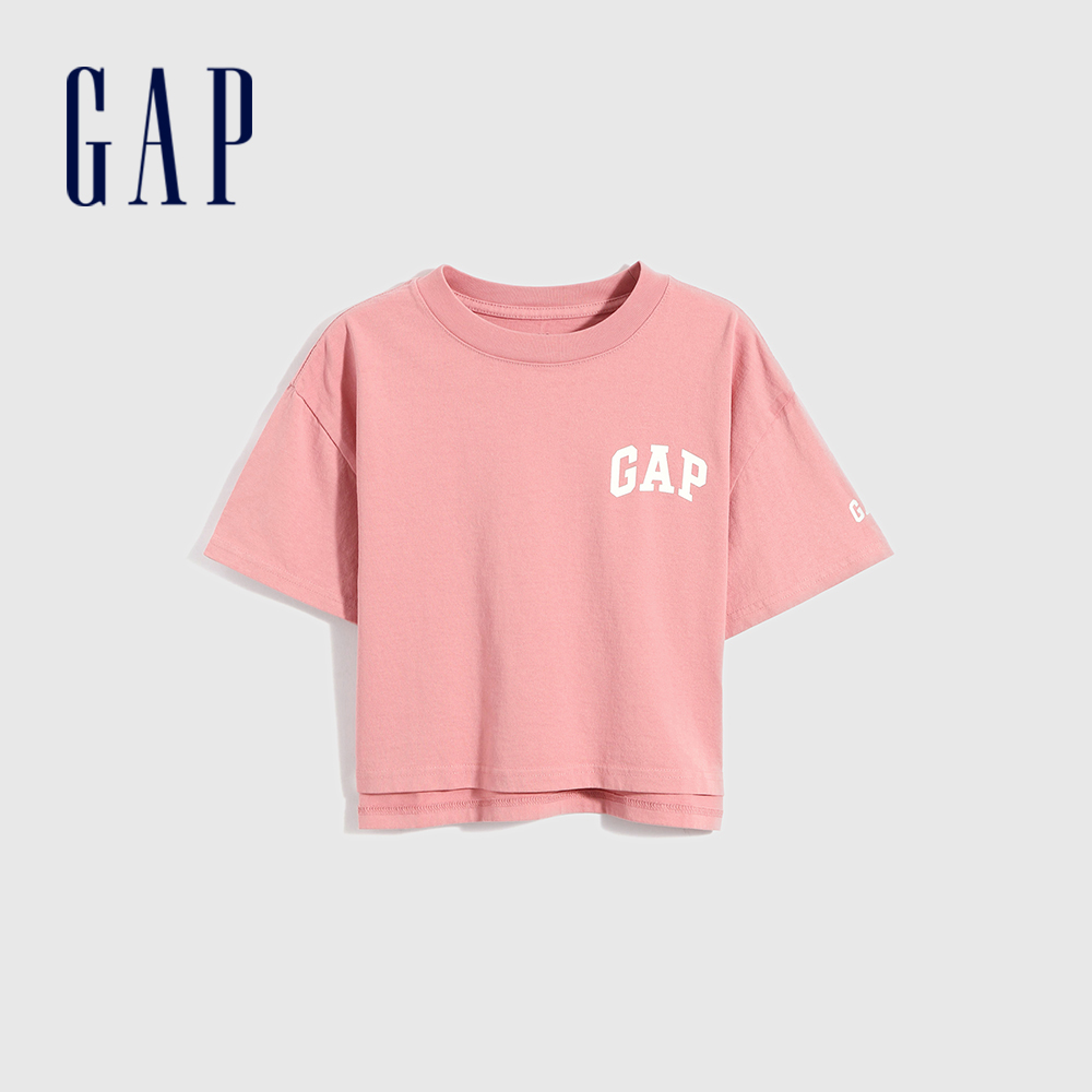 Gap 女童裝 Logo純棉短版短袖T恤-粉色(683660)