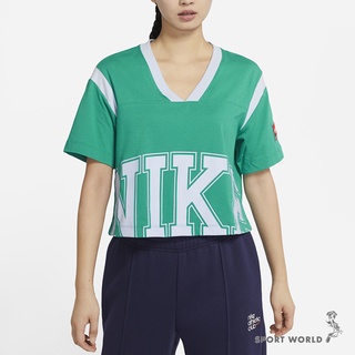 NIKE 女 短袖 棉質 寬鬆 短版 印花 綠 DQ6596-370