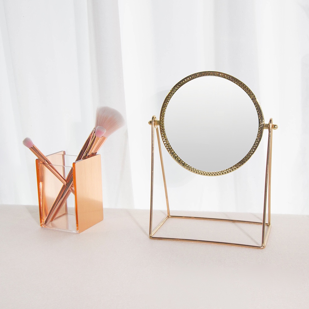 目喜生活｜金屬色桌鏡 歐風奢華 復古 圓鏡 方鏡 桌上鏡 化妝鏡 古典補妝鏡