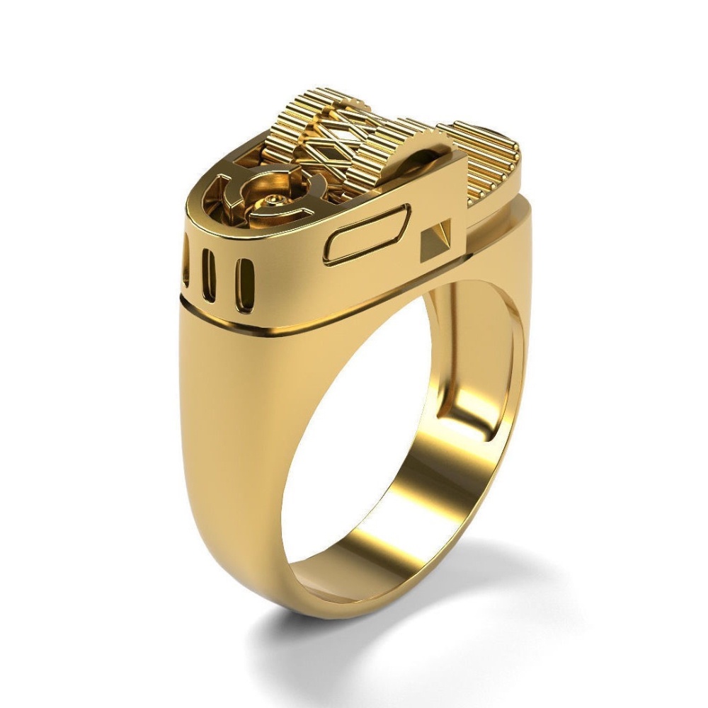 創意戒指男、抖音網紅創意打火機造型戒指、整人裝逼戒指歐美朋克風格鍍黃金創意男戒