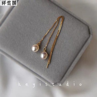 🍒輕奢耳釘✨小眾設計耳飾 極光品質 好貨925銀蛇骨鏈天然珍珠耳線 時尚氣質新款B59 耳環 女生耳飾 耳釘女