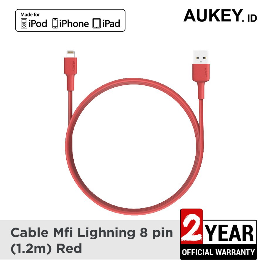 Aukey CB-BAL1 MFi USB-A 至閃電電纜 1.2m 紅色 500350