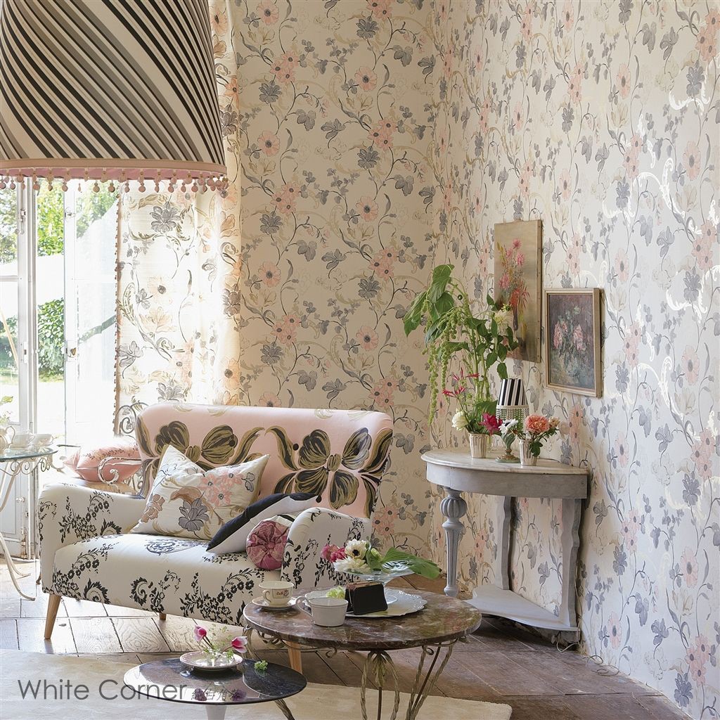 【White Corner 純白角落】英國 DESIGNERS GUILD 維多利亞式鄉村風 壁紙 優雅花朵圖案