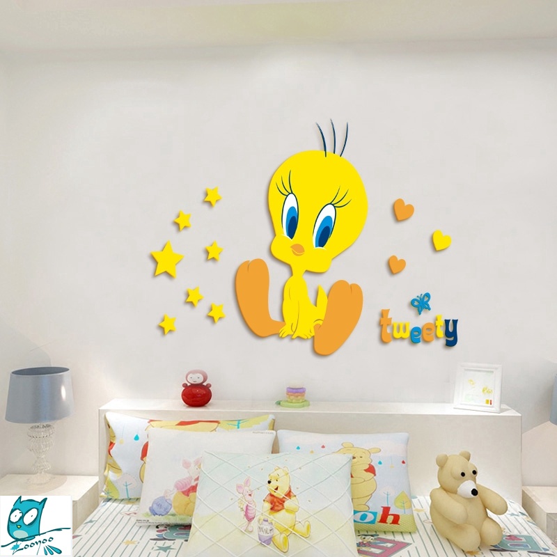【Zooyoo壁貼】卡通崔弟小鳥壓克力壁貼 tweety壓克力3D立體壁貼 兒童房門櫃幼兒園牆壁裝飾貼畫