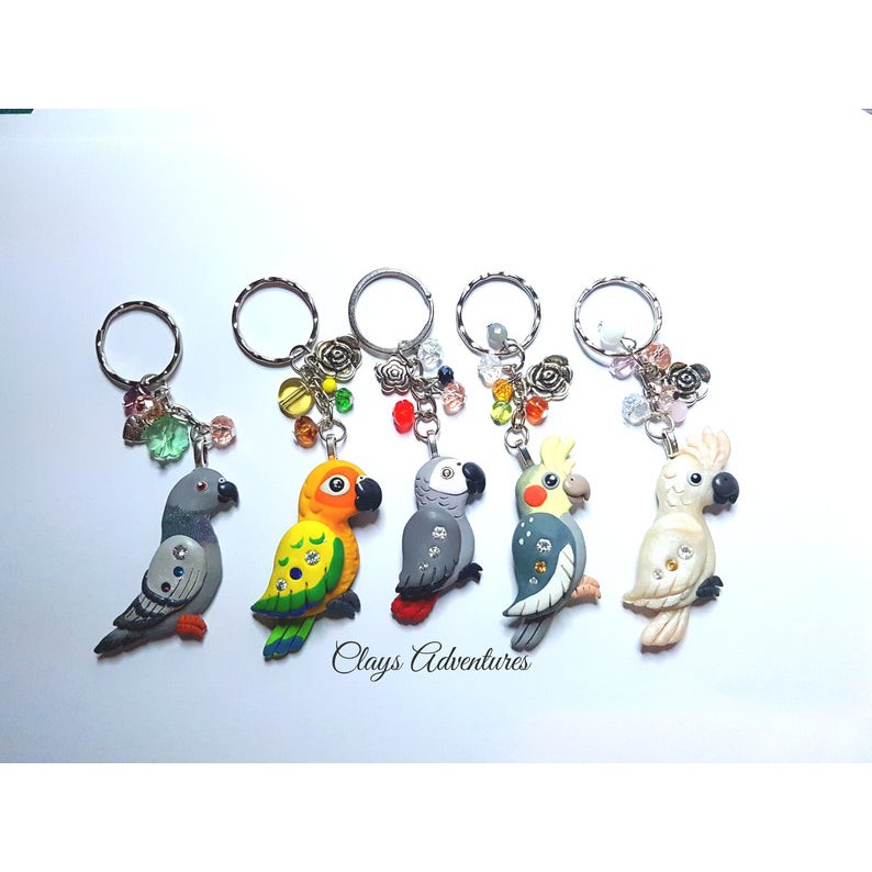 【阿嚕咪手作】黏土冒險 - Q版非洲灰鸚鵡鑰匙圈 - 個性、藝術、工藝、時尚、風格、客製、高品質