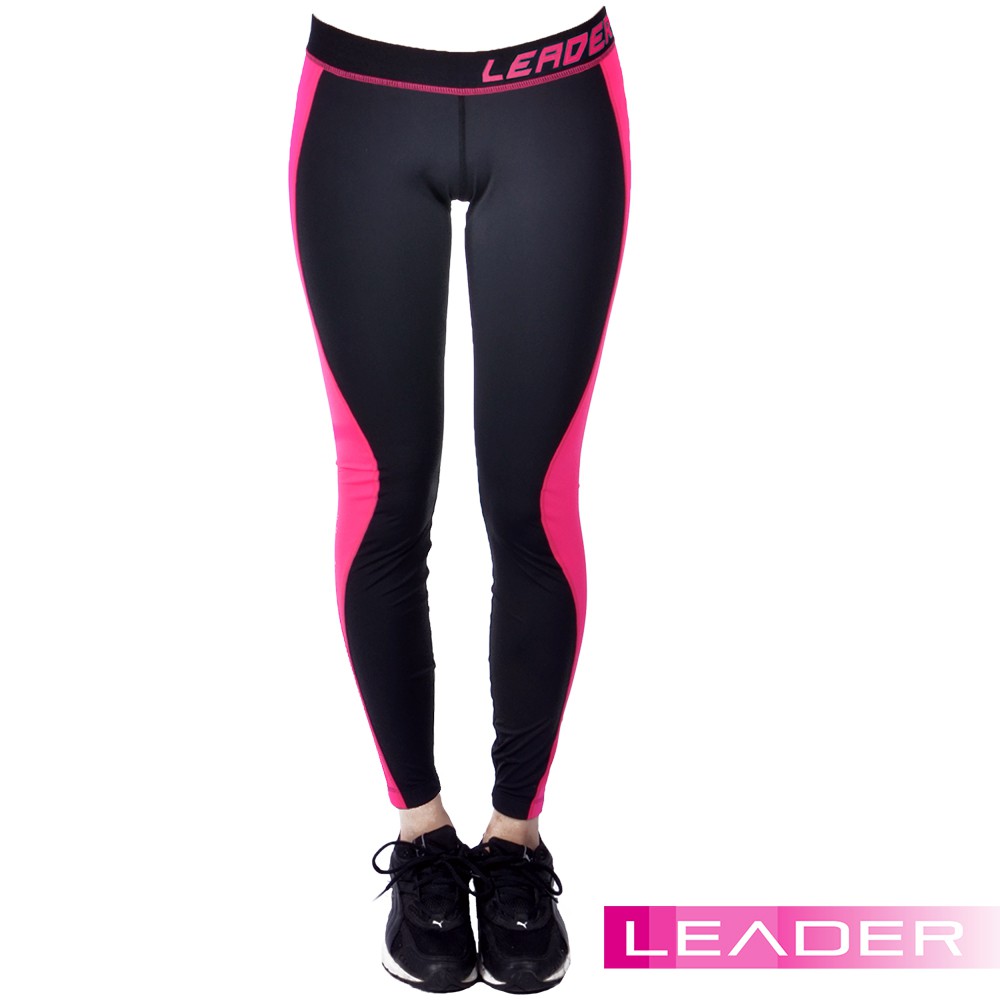 【Leader X】女性專用 colorFit運動壓縮緊身褲(桃紅拼色)(台灣24h出貨)