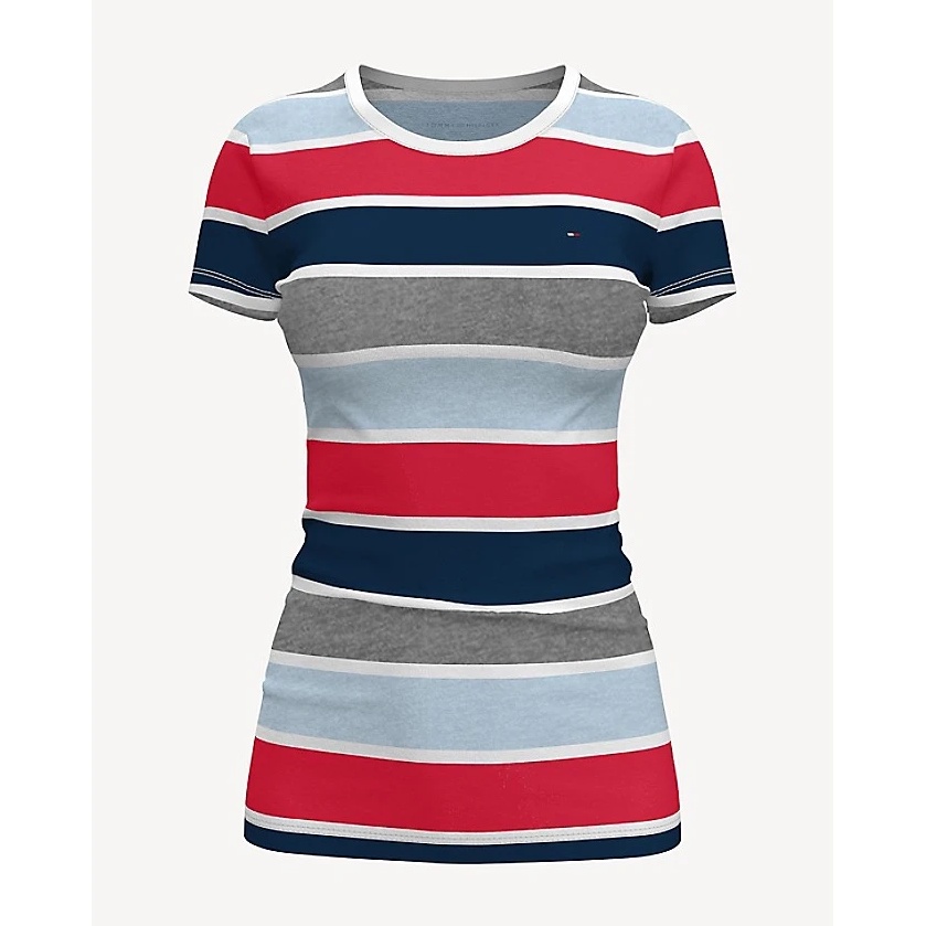 TOMMY HILFIGER 條紋短T恤合身版型 女裝 短袖 短T-Shirt 圓領 T79600 紅色(現貨)