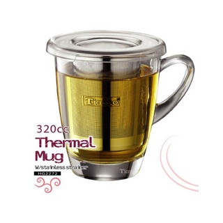 Tiamo 防疫防塵PC蓋 不銹鋼濾網 玻璃馬克杯 320ml 不鏽鋼濾網，可讓花茶及茶葉完整沖泡