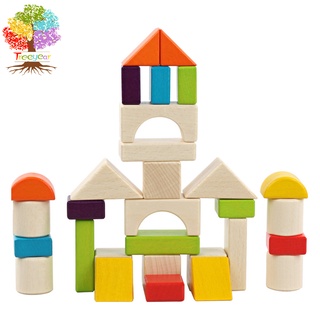 【樹年】蒙氏可啃咬拼裝彩色木盒拼裝積木櫸木形狀認知大塊堆搭早教益智玩具
