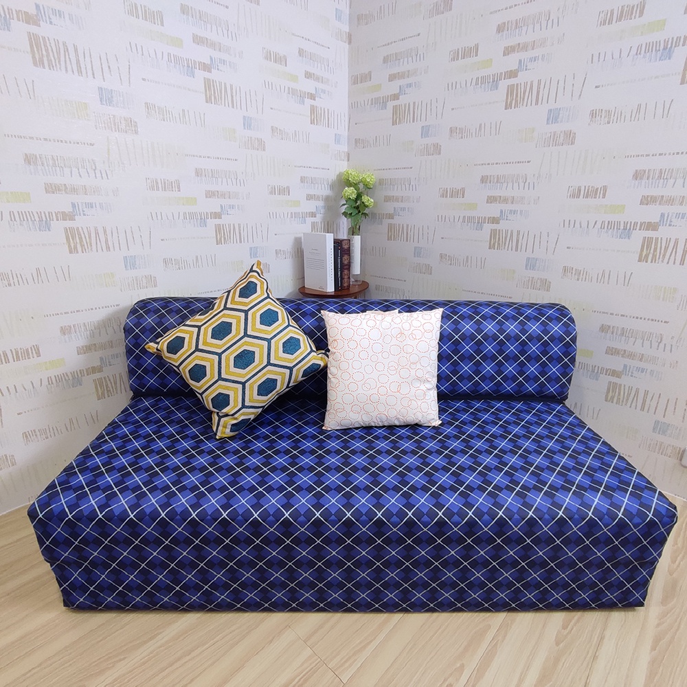台灣製造 多功能雙人5X6尺摺疊彈簧沙發床-藍格紋 沙發  床墊SUMMER