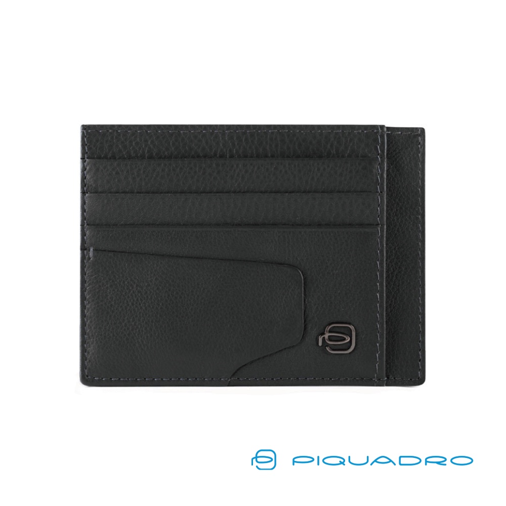 [義大利 Piquadro] 真皮信用卡片夾  6卡 Akron系列 黑色 RFID防盜功能 皮亞諾官方直營店