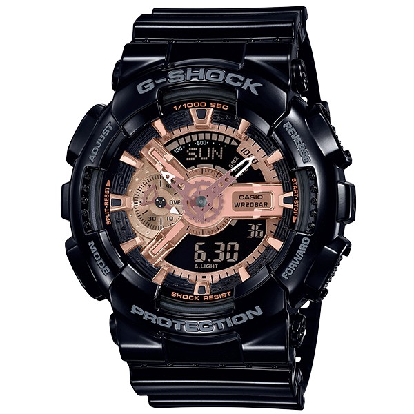 【奇異SHOPS】GA-110MMC-1A G-SHOCK 潮流雙顯男錶 橡膠錶帶 黑X玫瑰金 防水200米