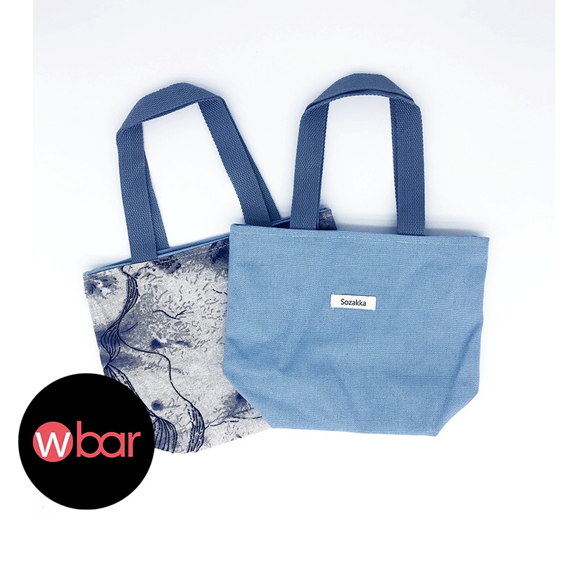 wbar☆日本沐藍靛青雙面手提包 手提袋 便當袋 托特包 購物袋 環保袋 便攜袋 輕便外出包