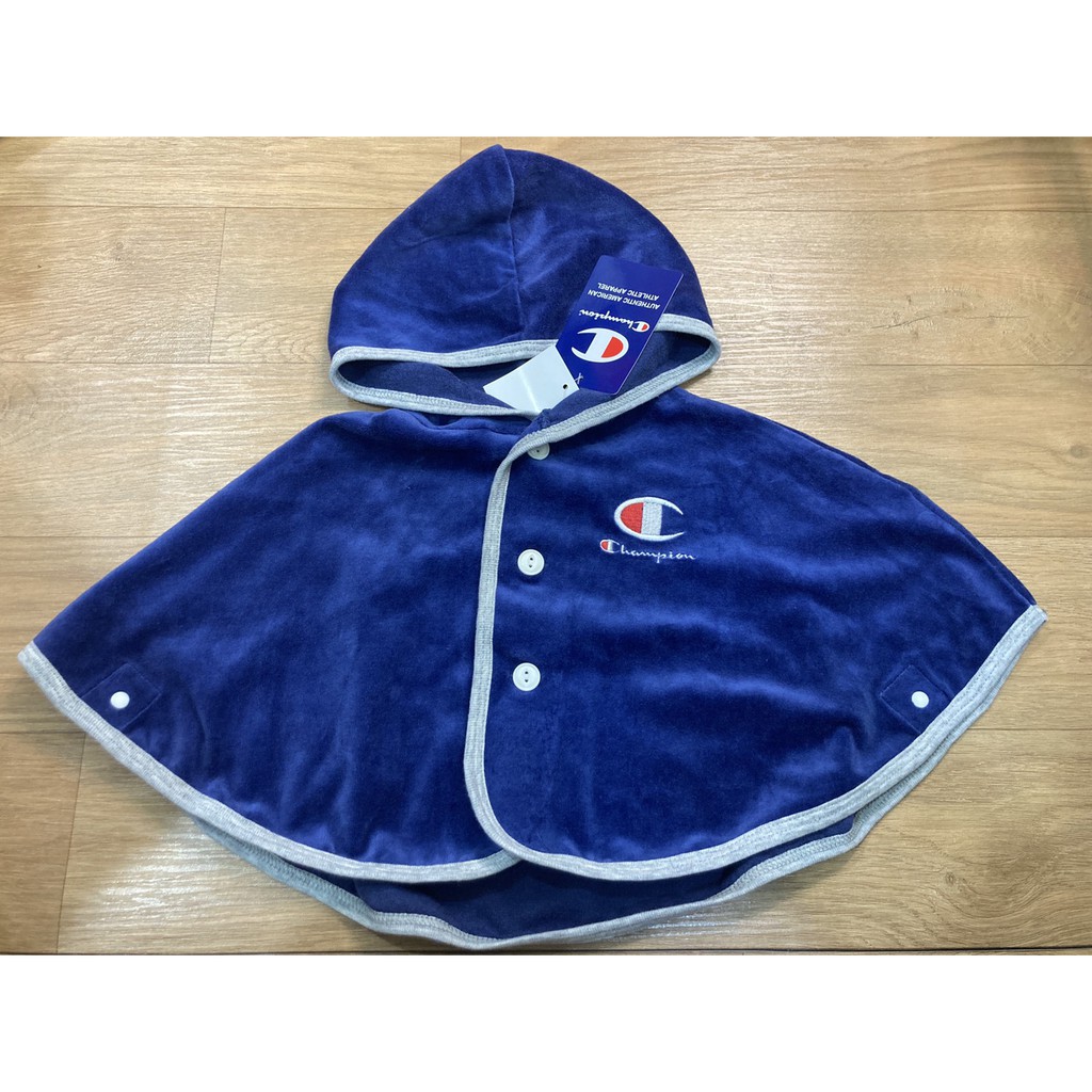 『現貨』日本 正版 冠軍 champion 斗篷 連帽 外套 藍色  60 短毛 保暖 冬天 新生兒 嬰兒 鈕扣 童裝