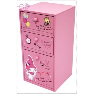 ♥小花花日本精品♥ Hello Kitty 美樂蒂 三抽收納盒 木製飾品盒 收納櫃 收納小物12009008