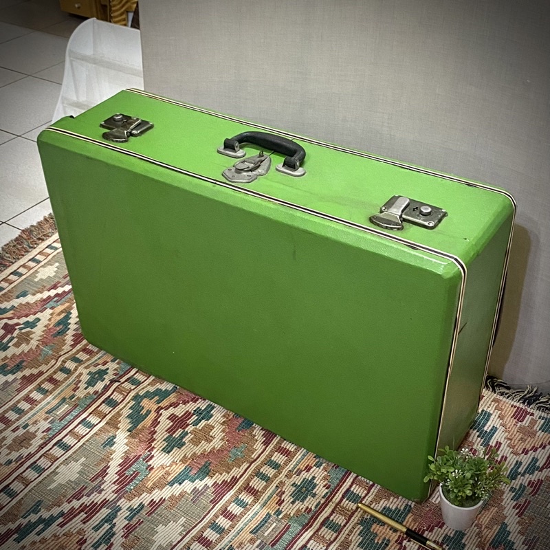 可租借 大型 淺綠色 古董木製硬殼行李箱 古董行李箱 旅行箱 木箱 老木箱 木手提箱 復古手提箱 硬殼手提箱 手提木箱