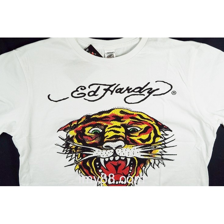 Ed Hardy 短袖 T 恤 全鑽 老虎頭 微風 刺青潮牌 白色 XL XXL 2XL 【以靡專櫃正品】