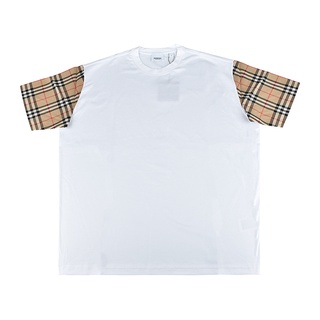 BURBERRY VINTAGE 格紋拼接設計純棉寬鬆短袖T恤(女款/白)