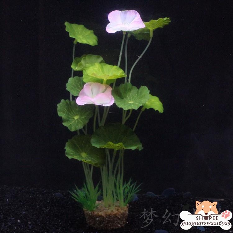 新品魚缸造景仿真水草夢幻水族箱假花裝飾假草塑料絹布帶白荷花 蝦皮購物